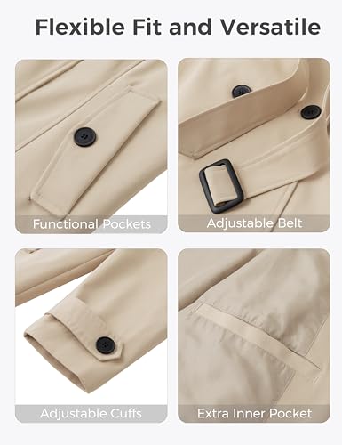 Women's Plus Size Trench Coat Double-Breasted Waterproof Lapel Overcoat Stylish Pea Coat with Detachable Hood