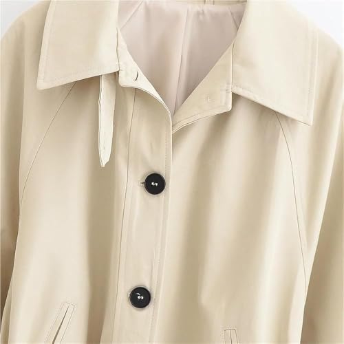 Women's Short Trench Coat Casual Long Sleeve Lapel Belted Jacket Single Breasted Solid Color Outerwear