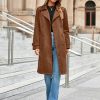 Womens Long Trench Coat Fall Winter Double Breasted Classic Lapel Slim Work Office Suede Overcoat with Belt