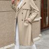 Women's Double Breasted Trench Coats Causal Windproof Long Lapel Pocketed Overcoat with Belt