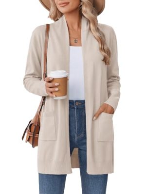 Women Long Cardigan Sweaters Lightweight Open Front Duster Knit Fashion Sweater Coats Trendy Cardigans with Pocket