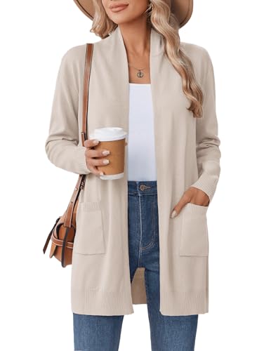 Women Long Cardigan Sweaters Lightweight Open Front Duster Knit Fashion Sweater Coats Trendy Cardigans with Pocket