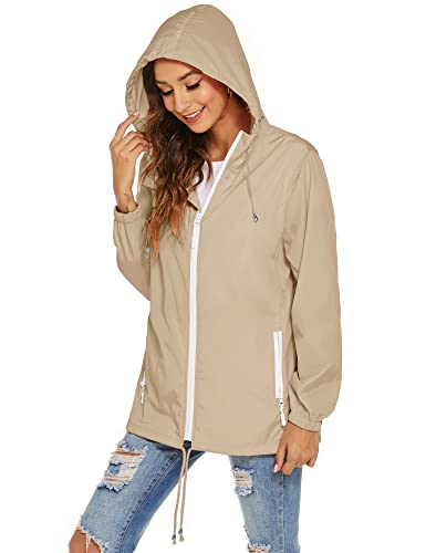 Womens Waterproof Raincoat Lightweight Breathable Rain Jacket Hooded Rain Coat Outdoor Active Windbreaker with Pocket