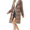 Women's Winter Oversize Lapel Collar Woolen Plaid Double Breasted Long Peacoat Jacket