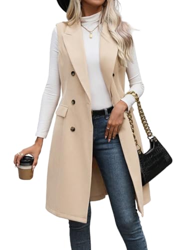 Womens Long Wool Vest Fall Winter Sleeveless Blazer Jackets Trench Coat Outerwear Tops