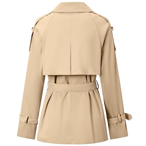 Women's Double Breasted Short Trench Coat Water-Resistant with Belt