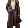 Women's Faux Leather Trench Coat Notched Lapel PU Leather Long Coat Open Front Motorcycle Belted Maxi Jacket
