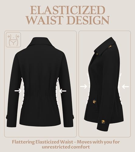 Women's Cropped Trench Coat Classic Double Breasted Lapel Jacket Water Repellent Outerwear