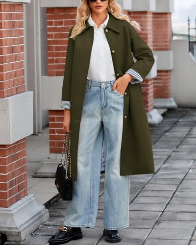 Women's Oversized Trench Coat Single Breasted Windproof Overcoat Classic Button Down Long Jacket