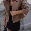 Women Crop Pea Coat Wool Blend Office Work Lapel Collar Short Winter Jacket Trench Coat