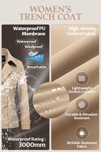 Women's Cropped Trench Coat Classic Double Breasted Lapel Jacket Water Repellent Outerwear