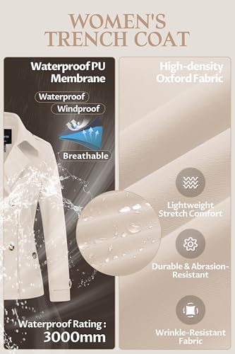 Women's Cropped Trench Coat Classic Double Breasted Lapel Jacket Water Repellent Outerwear