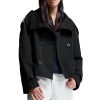 Women's Cropped Trench Coat Double Breasted Short Jacket High Collar Fall Winter Coats Trendy Outfit with Belt
