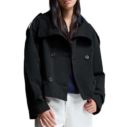 Women's Cropped Trench Coat Double Breasted Short Jacket High Collar Fall Winter Coats Trendy Outfit with Belt