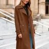 Womens Long Trench Coat Fall Winter Double Breasted Classic Lapel Slim Work Office Suede Overcoat with Belt