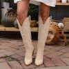 Knee High Boots Women Cowgirl Cowboy Western Fall Chunky Block High Heel Tall Long Fashion Boot Side Zipper