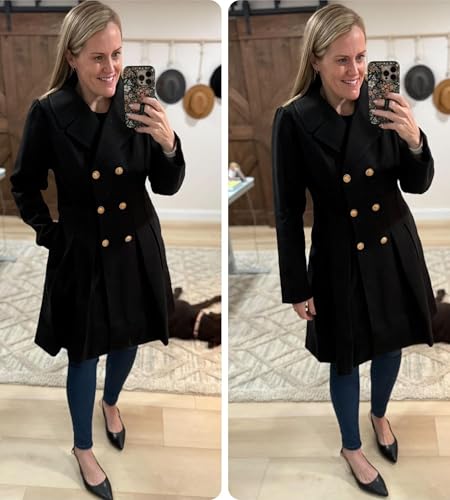 2024 Women's Fashion Trench Coat Notch Lapel Double Breasted Thick A Line Pea Coats Jacket with Pockets(S-2XL)