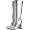 Knee High Boots for Women Chunky Block Heel Tall Boots Pointed Toe Side Zipper Fashion Dress Long Boots