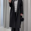 Women's Notched Collar Wool Blend Pea Coat Winter Double Breasted Trench Coat Long Oversized Button Down Overcoats