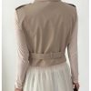 Women's Sleeveless Cropped Trench Coat with Belted Lapel Collar Vest Coat
