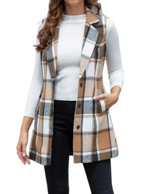 Plaid Vest for Women Fall Winter Sleeveless Blazer Jackets