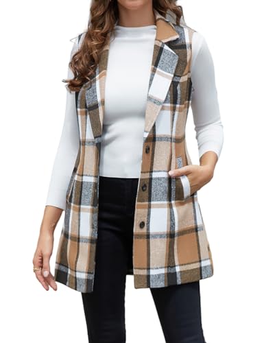 Plaid Vest for Women Fall Winter Sleeveless Blazer Jackets