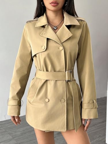 womens trench coat Long Sleeve Double Breasted Casual Short Trench Coat