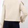 Womens Lapel Trench Coat Double Breasted Cropped Jacket Casual Outwear with Belt