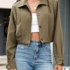 Women's Cropped Trench Coat Casual Long Sleeve Button Down Lapel Short Pleated Jacket Fall Fashion Outerwear