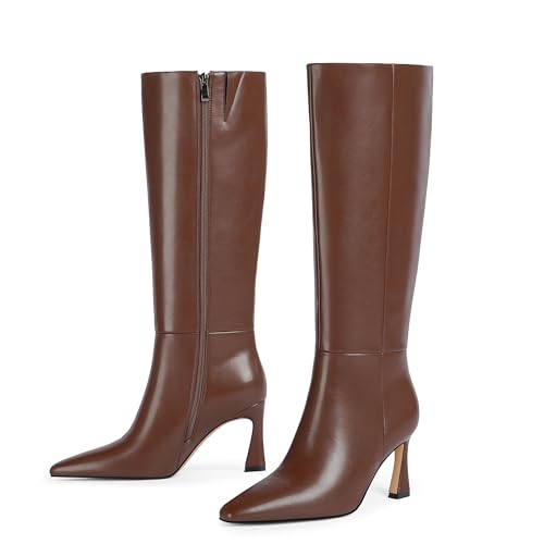 Knee High Boots for Women Pointed Square Toe Stiletto Heel Tall Boots High Heel Side Zipper Long Boots