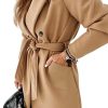 Women's Double Breasted Wool Blend Coat Winter Notched Lapel Belted Peacoat Mid Long Jacket