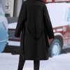 Womens Long Wool Pea Coat Notched Lapel Double Breasted Trench Coat Winter Warm Overcoat with Belt