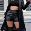 Leather Jacket Women Trench Coat Long Loose Button Jacket Open Front Motorcycle Coat with Belt