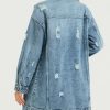 Long Denim Jacket Women Oversized Distressed Midi Jean Jackets Fall Loose Trench Coat Trendy