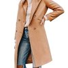Womens Notched Lapel Collar Double Breasted Pea Coat Winter Wool Blend Over Coats Long Jackets