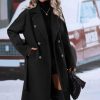 Womens Long Wool Pea Coat Notched Lapel Double Breasted Trench Coat Winter Warm Overcoat with Belt