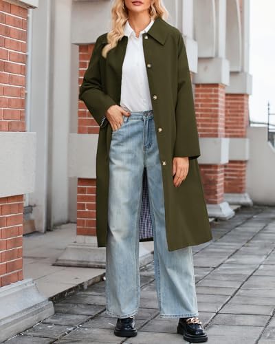 Women's Oversized Trench Coat Single Breasted Windproof Overcoat Classic Button Down Long Jacket