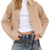 Womens Cropped Pea Coats Zip Up Short Casual Bomber Wool Blend Jackets Barn Fall Outerwear with Pockets