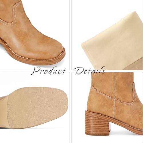 Women's Banana Knee High Boots Square Toe Chunky Block Heel Tall Boots Wide Calf Fashion Comfortable Casual Pull on Long Boots