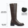 Wide Calf Knee High Boots for Women Round Toe Chunky Platform Tall Boots Comfortable Low Heel Faux Leather Boots with Side