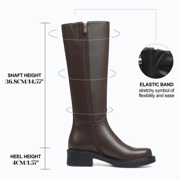 Wide Calf Knee High Boots for Women Round Toe Chunky Platform Tall Boots Comfortable Low Heel Faux Leather Boots with Side