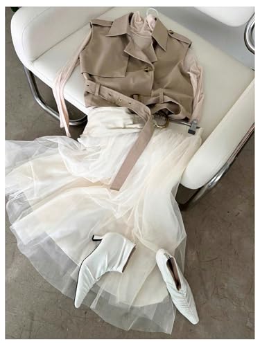 Women's Sleeveless Cropped Trench Coat with Belted Lapel Collar Vest Coat