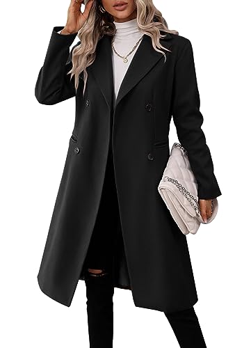 Womens Long Double Breasted Coats Lapel Collar Pea Coat Winter Slim Fit Jackets Trench Coat Outwear