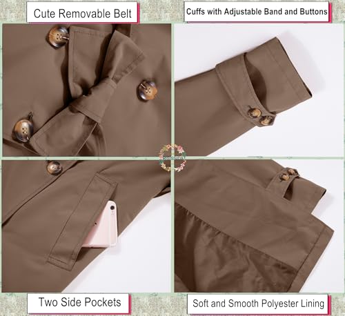 Women Trench Coats Loose Fit, Double Breasted Spring Fall Water Resistant Thin Long Jacket Belted Overcoat