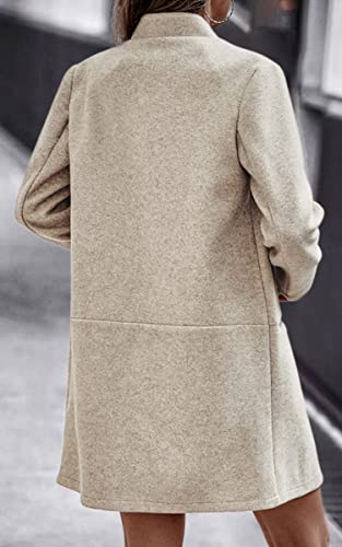 Women’s Coat, Long Sleeve Stand Collar Cardigan Mid-Long Open Front Outwear Overcoat with Zipper Pockets