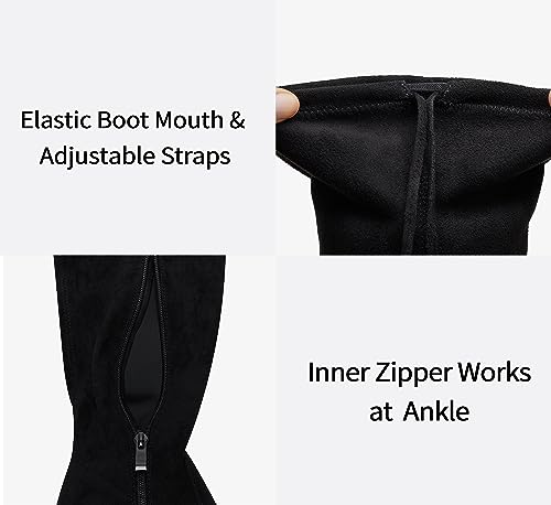 Women’s Thigh High Over The Knee Boots Suede Fashion Long 3.5 Inch Heel Boots with Zipper