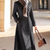 Womens Long Wool Coat Fall Winter Double Breasted Trench Coat Peacoat Jackets