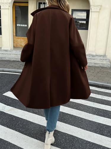 Womens Long Pea Coats Single Breasted Lapel Jackets Casual Oversized Wool Blend Overcoats with Pockets