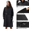 Women's Single Breasted Long Trench Coat Windproof Raincoat Outerwear Lightweight Windbreaker with Blet & Hood