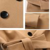 Women's Double Breasted Wool Blend Coat Winter Notched Lapel Belted Peacoat Mid Long Jacket